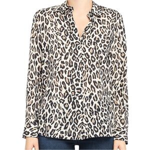 Theory 100% silk  classic straight shirt leopard habotai size P